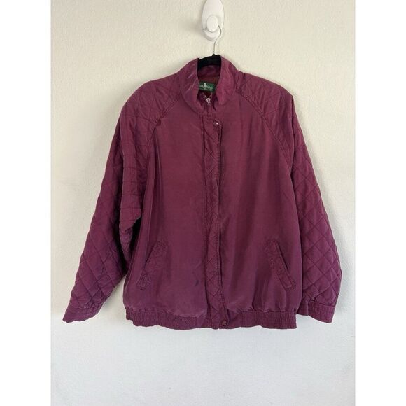 Hunt Club Womens Large Vintage Magenta Pink Silk Quilted Chore Jacket Zip Up - Picture 1 of 11